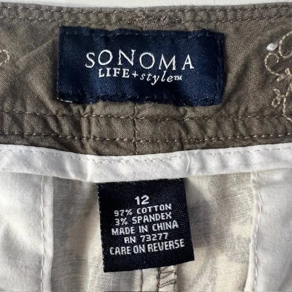 Sonoma Life + Styles Women's Tan & Brown Floral Print Walking Shorts Size 12